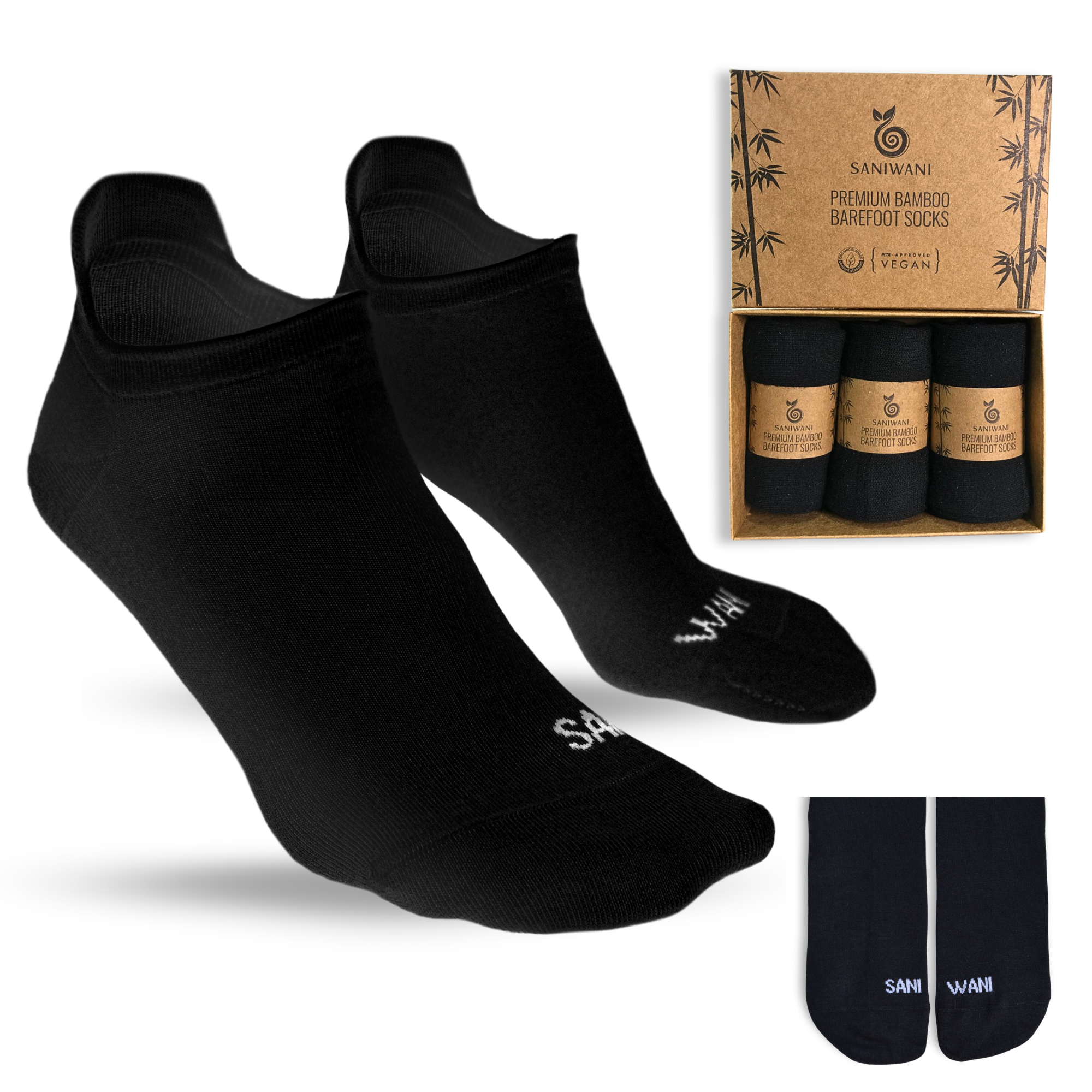 Calcetines de bambú orgánico anatomicos tobilleros (Negro)